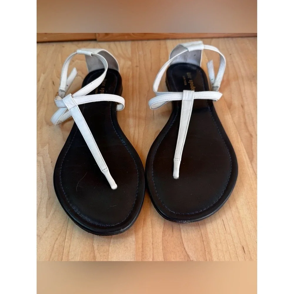 Kate Spade Sandals Flip Flop Black White Leather 9.5 Pool Resort Quiet Luxury